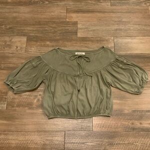 Free People We the Free No Good Alone Small Green Boho Crop Shirt 3/4 sleeve